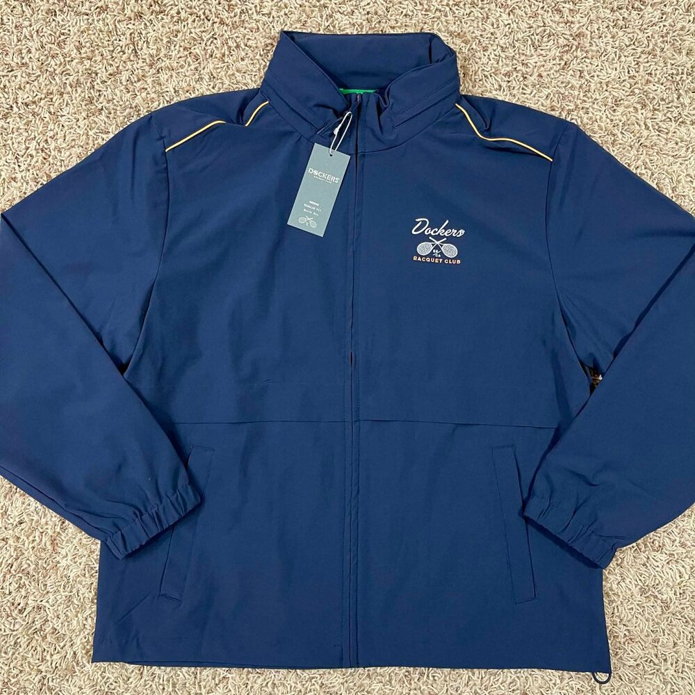 Dockers Men’s Racquet Club Collared Anorak Jacket Hidden Hood Navy, Size Medium
